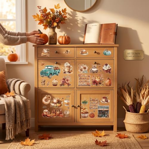 12 Pcs Fall Rub on Transfers for Furniture Crafts 5.9x5.9 Inch - color: Autumn Food