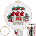FONNUY Crewel Christmas Embroidery Kit for Beginners, Cross Stitch Set Winter Snow Scene Pine Owl Pattern for Adults, Easy to Follow Color Thread Needlework, 8'' Hoop (Fireplace) - style: Fireplace