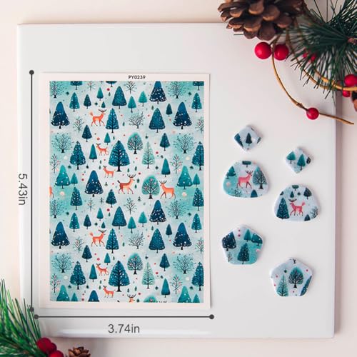 KABAKE Polymer Clay Transfer Paper 4 PCS Colorful Flowers Water Soluble Transfer Sheet for Earrings Jewelry Making - color: Xmas Theme