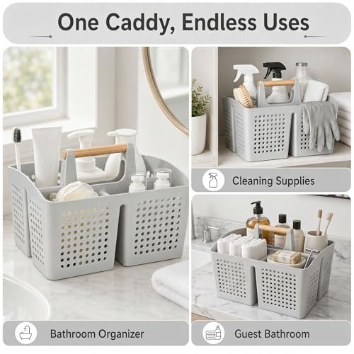 Portable Shower Caddy Basket with 3 Compartments and Handle, Light Gray - color: Light Gray