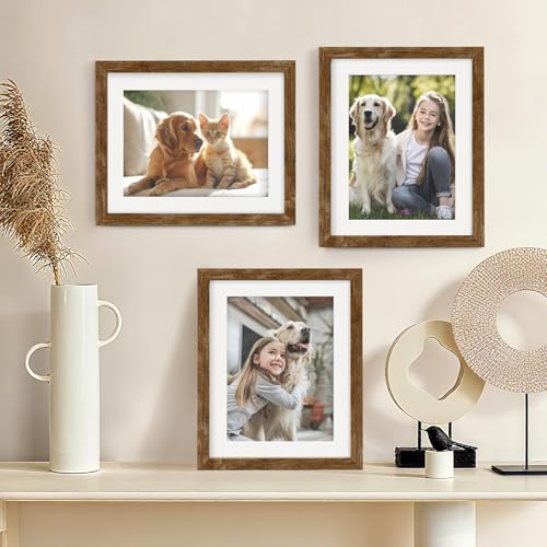 TOFOREVO 8x10 Picture Frames with 6x8 Mat Set of 2, Rustic Brown - color: Rustic Wood, size: 8x10
