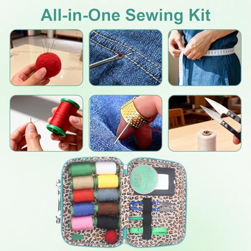 40Pcs Steel Needles for Hand Sewing, Big Eye Steel Sewing Needles Kit with Case, Portable DIY Craft Kits for Adults, Beginner, Emergency,Home,Travel (Turquoise)