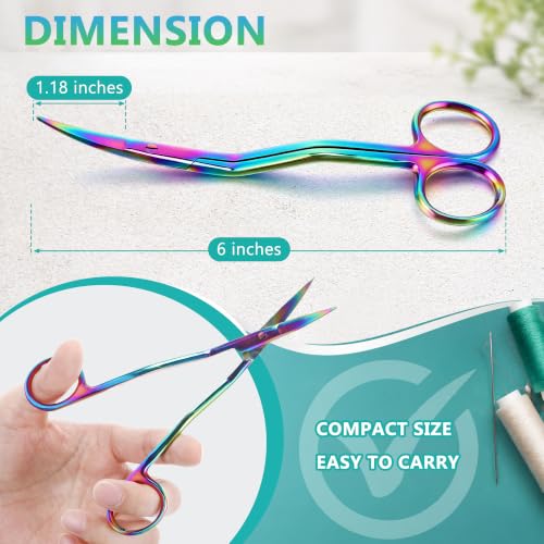 Therwen 6" Bent Handle Curved Embroidery Scissor,Appliqué Scissor,Rainbow - color: Rainbow