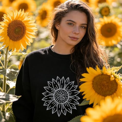 1 Pcs Sunflower Iron on Rhinestones Transfer, Spring Flower Hot Fix Iron on Patch Transfer Decals Crystal Heat Transfer Clothing Repair Decor for T-Shirt Hat Jacket Party - style: Sunflower