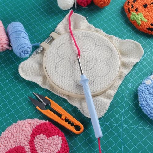 Allazone Punch Needle Coasters Kit, 6 Pattern Embroidery Punch Needle Kits, Punch Embroidery Kit, Fruit Pattern Coasters with Felt Yarns Hoop Tools for DIY Crafts - color: 6PCS Coasters