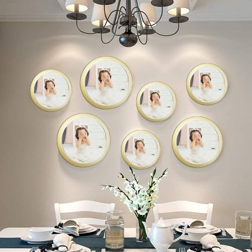 alfyng 12 Inch Round Photo Frame Wooden Wall Hanging Picture Frames Gold - color: Gold, size: 12 inch