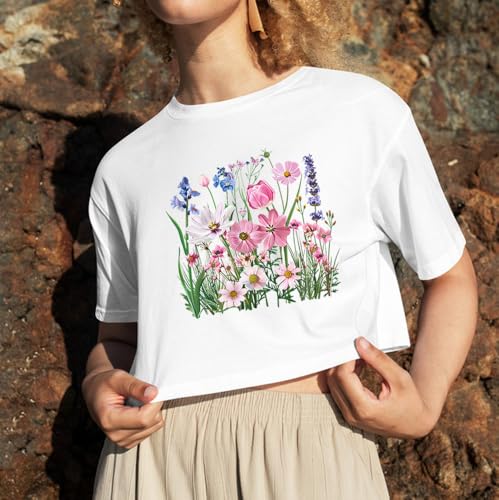 Flower Iron on Transfer Patches for T-Shirt 4 Packs Pink Wildflower Dtf Transfers Ready to Press, Tulip Lily Floral Leaf Iron on Appliques Patches Spring Flower Heat Transfer Vinyl Decal for DIY Craft - color: Pink Wildflower B
