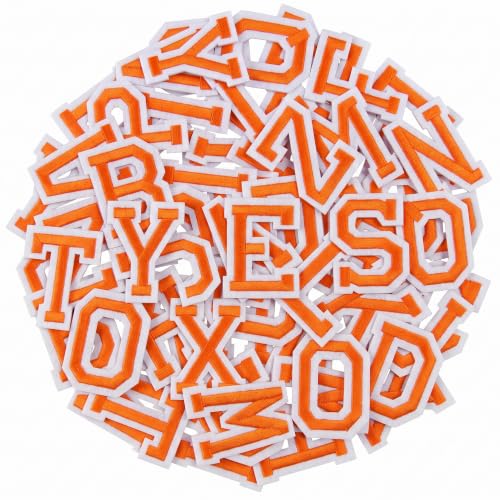 Jongdari Iron on Letters, 52 Pcs Alphabet Patches with Ironed Adhesive, Decorate Repair Patches for Shirts Jackets Hats Jeans Shoes Bags(Orange) - color: Orange, size: 52 Letters