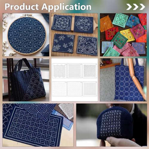 BENECREAT 6Pcs Acrylic Sashiko Stencil, Dots, Lines, Slashes Acrylic Embroidery Tool Drawing Line Template for Hand Quilting and Embroidery, 3mm Thick