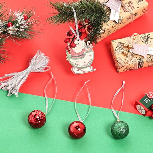 100 Pcs Christmas Ornament Ribbon Hangers, Thin Hand Tied Ornament Ribbon Loops - color: Silver