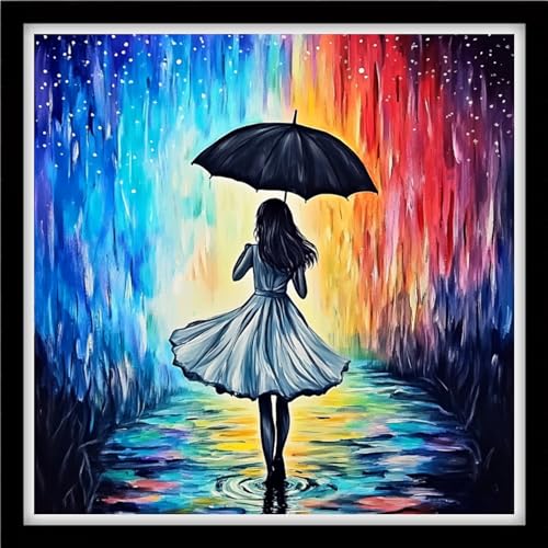 Fanxvivy Counted Cross Stitch Kits for Adults 11CT Unprinted Cross-Stitch Patterns Embroidery Kits Easy Cross Stitching Needlepoint Kits-The Girl Holding an Umbrella 18x18 inch - color: DIYcraft11