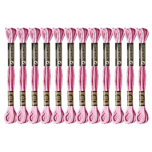 12 Skeins Embroidery Floss, Colorful Embroidery Floss 6 Strands Polyester Variegated Gradient Rose Cross Stitch Thread for Sewing, Gradient Rose Pink - color: Gradient Rose Pink