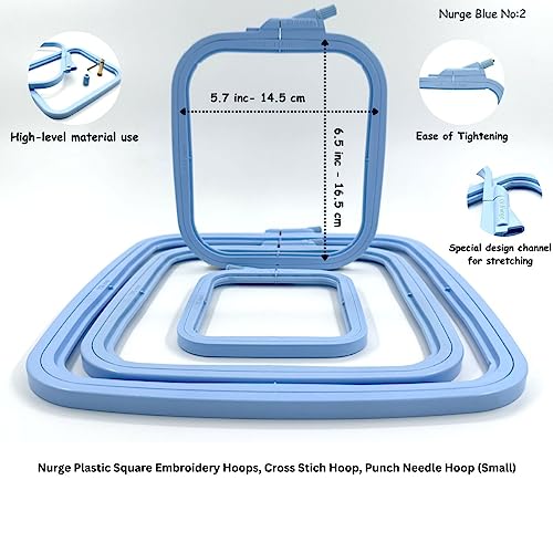 Nurge Square Embroidery Hoop - Plastic Cross Stitch Frame for Needlepoint & Embroidery - Adjustable Craft Hoop - Blue - No:2 (Small) - color: Blue, size: No:2 (Small)