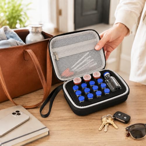 17 Slots Peptide Insulin Vial Hard EVA Travel Case Fits 1ml-30ml Vials - color: Black
