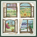 CaptainCrafts Cross Stitch Kits, Stamped Fabric Cross Stitching DIY Art DMC Needlecrafts Embroidery Kit for Adults Beginner (Outside The Window of The Four Seasons, Stamped) - color: Outside the Window of the Four Seasons, size: Stamped