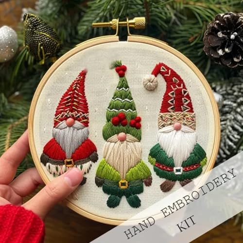 TINLOK Christmas Embroidery KIT,Adults DIY Handmade,Hand Embroidery Starter Kits with Stamped Embroidery Pattern,for Christmas Embroidery Kits for Adults Beginners Starter (A) - style: A