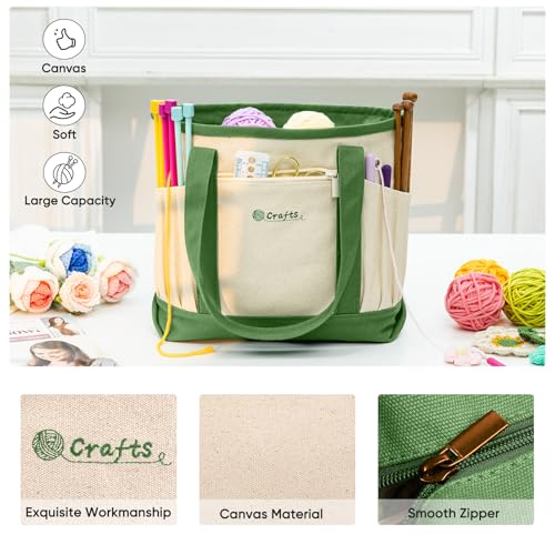 MYBAGZING Yarn Bags for Crocheting,Canvas Crochet & Knitting Tote Organizer - color: Lime, size: Medium-12.5“