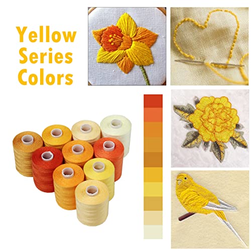 Simthread All Purpose Sewing Thread, 10 Spool Assorted Yellow Series 1000 Yards Each Bobbin Polyester Thread for Sewing, Handy Polyester Sewing Threads for Sewing Machine - (Yellow Series) - color: yellow series