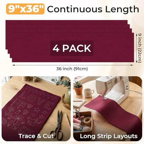IONTACH 9" X 36" Soft Felt Sheets 1.6mm Thick (4 Packs, Burgundy) - color: Burgundy