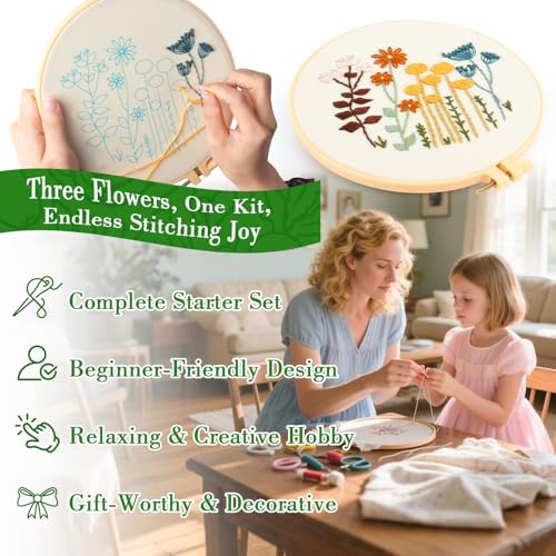 RAINFLOW 3 Pack Embroidery Kit for Beginners - Stamped Cross Stitch Kits