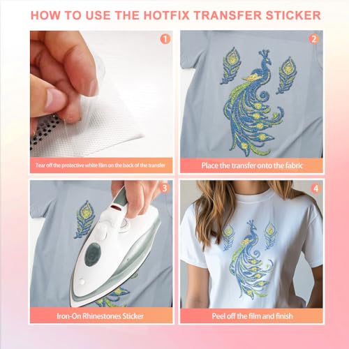 3 Pcs Peacock Pattern Iron on Rhinestones Transfer, Bling Crystal Clothing Repair Applique Heat Transfer Patches for T-Shirt Vest Shoes Hat Jacket Pants Bags Decor - color: Peacock
