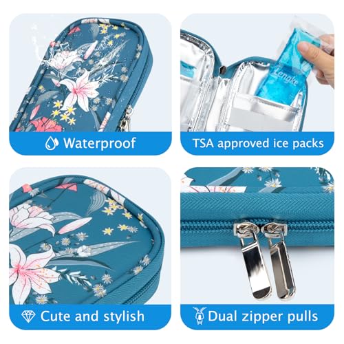 YOUSHARES Insulin Cooler Travel Case - Portable Refrigerated Medicine Case for Insulin Pen, Medication and Diabetic Supplies with 2 TSA Approved Ice Pack - color: Lily