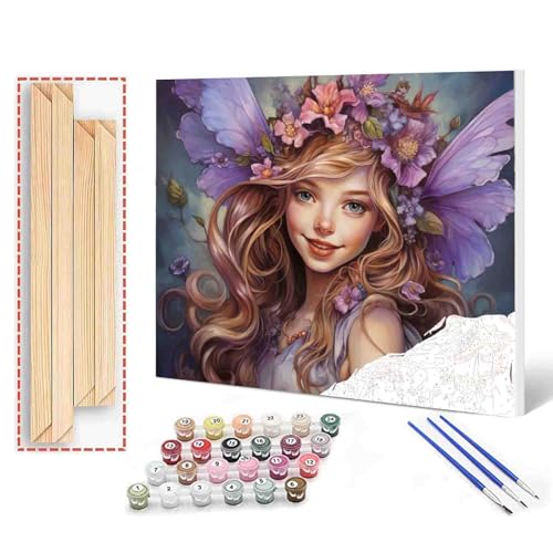 Purple Angel DIY Painting by Number for Beginner Delicate Dolls with Wreath Paint by Numbers on Canvas Easy to Paint Artwork with Brushes and Paints for Home Decor 16x20inch (DIY Frame) - color: Angel-07, size: 16''Wx20''H(DIY Frame)