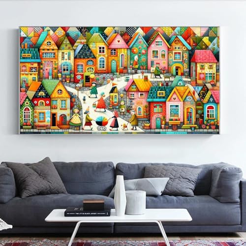 JATOK Diamond Painting Kit for Adults, Whimsical Christmas Village, 27.5 x 15.7 in - color: Salmon