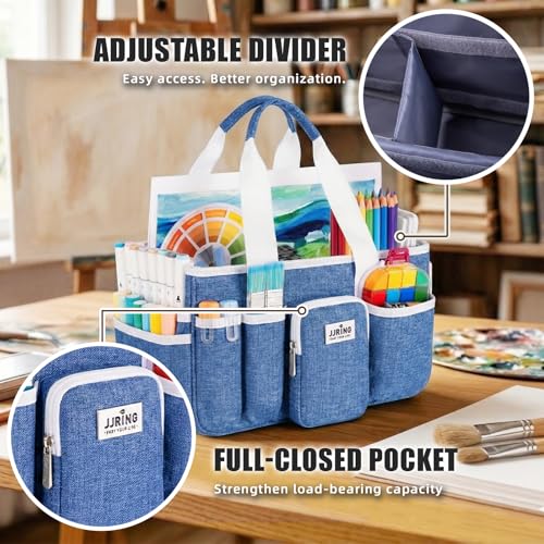 JJRING Foldable Craft Organizer Tote With Zipper & Divider, Blue - color: Blue, size: Small