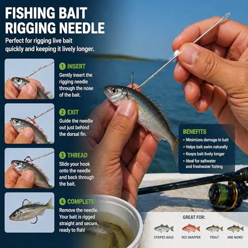 Stainless Steel Fishing Bait Rigging Needles Threader Set, Fish Bait Worm-Minnow-Anchovy Threader Needle Rustproof Threading Tool for Saltwater Freshwater Fishing Tackle Kit - size: 4"Long