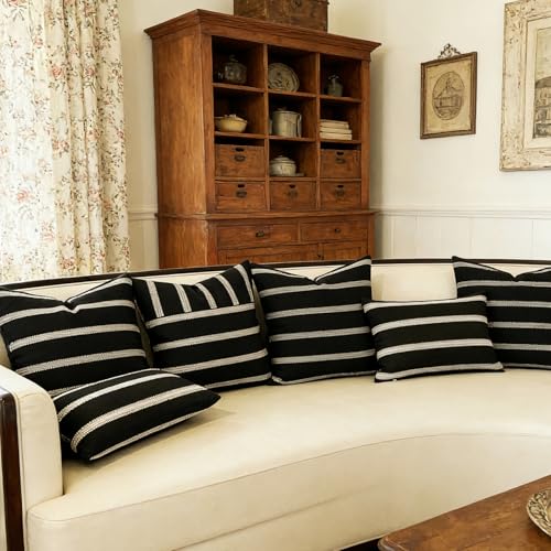 Slow Cow Square Throw Pillow Cover Stripe 18 x 18 Inches Black Off White - color: Black Patchwork, size: 18" x 18" (Pack of 1)