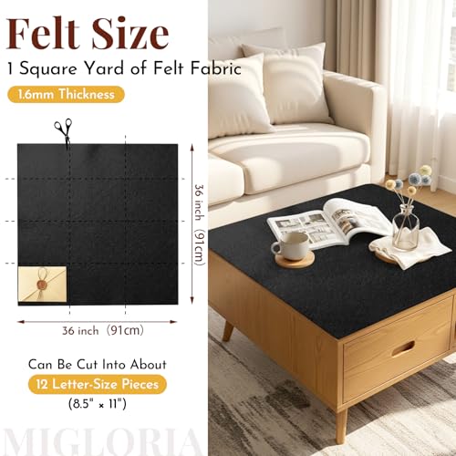 Large Felt Fabric Sheet 36 x 36 Inch, 1.6mm Thick (Black) - color: Black