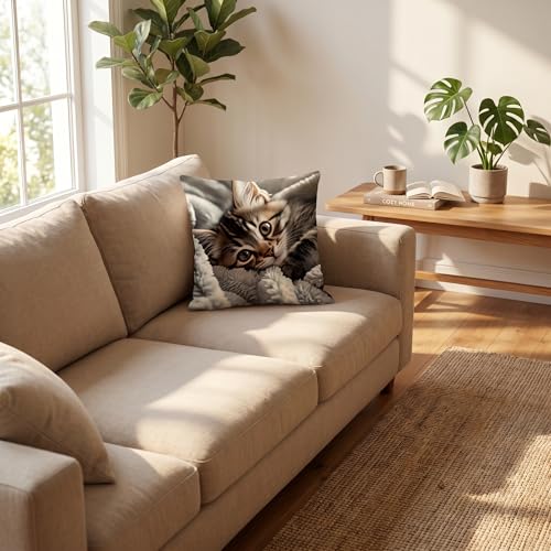 18x18 Cute Cat Linen Pillow Cover Square Animal Pattern Throw Pillow Cover - color: Pa10050, size: 18" x 18" (Pack of 1)