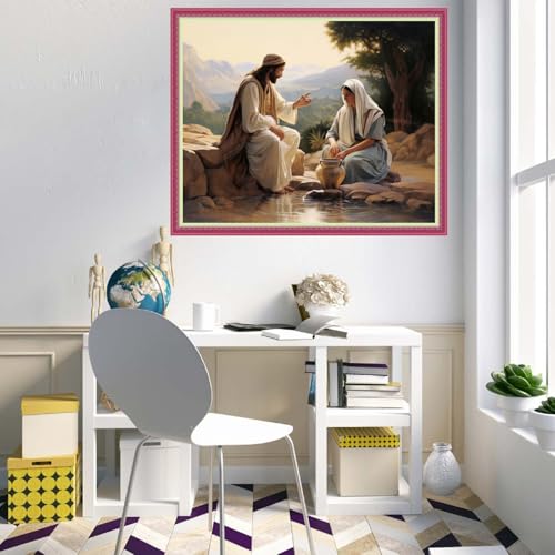 Disnesart Cross Stitch Stamped Full Embroidery Kits DIY 11CT Cotton Thread Printed DIY Needlepoint Kits Craft Needlework Set Cross-Stitch Stamped Sets- Jesus and Women 16x20 inch - color: Stylepattern12