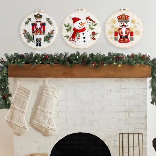 Christmas Embroidery Kit DIY Hand Embroidery Starter Cross Stitch Kits, Christmas Ornaments Embroidery with Stamped Pattern,Cotton,Threads,Needles,Instructions for Adults Beginners (Nutcracker) - color: Nutcracker