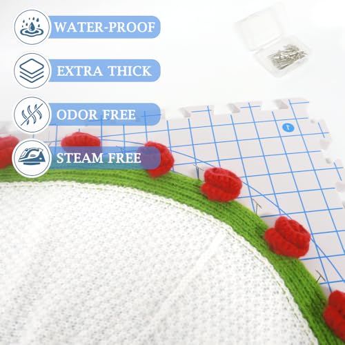 Yarniss Blocking Mats for Knitting & Crochet with 50 T Pins, 12.6" x 12.6" - color: White