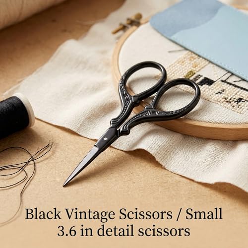 BIHRTC 3.6 Inch Embroidery Black Sharp Tip Stainless Steel Scissors Small - color: Black
