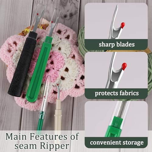 GDMINLO Seam Rippers for Sewing, 2 Big and 2 Small Stitch Remover Tools, Black and Green