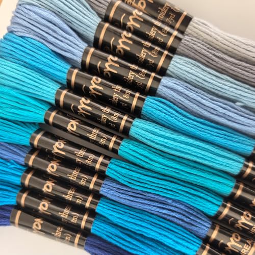 12 Skeins Embroidery Thread, 12 Colors Embroidery Floss Set, Cross-Stitch Threads for Hand Embroidery, String Art（Blue Series） - color: Blue series, size: 1 Pack