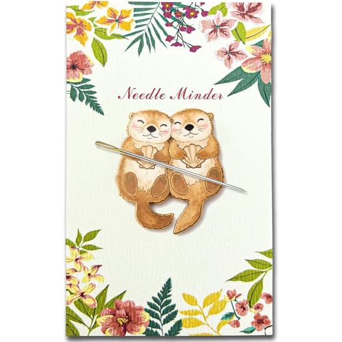 Needle Minder for Keeping Sewing & Embroidery Needles – Magnetic Needlepoint Holder, Cross Stitch Supplies – Secure & Decorative Needle Minders for Stitching & Crafting (Cute Otters)