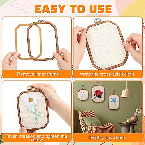 Qunclay 9 Pcs Large Embroidery Hoop Frame Decorative Imitated Wood Display Frame Circle Oval Octagonal Cross Stitch Hoop Ring for DIY Sewing Craft and Hanging Ornaments Decor (Octagonal) - style: Octagonal