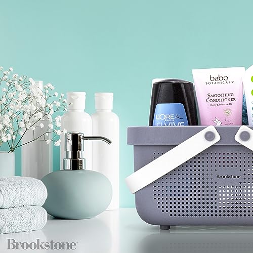 Brookstone Modern Large Portable Shower Caddy with Soft Silicone Carrying Handle, Bathroom Organizer Basket, Plastic Bath Tote and Shower Organizer, Quick Dry Drainage Holes, BPA Free, Grey - color: Gray / Charcoal