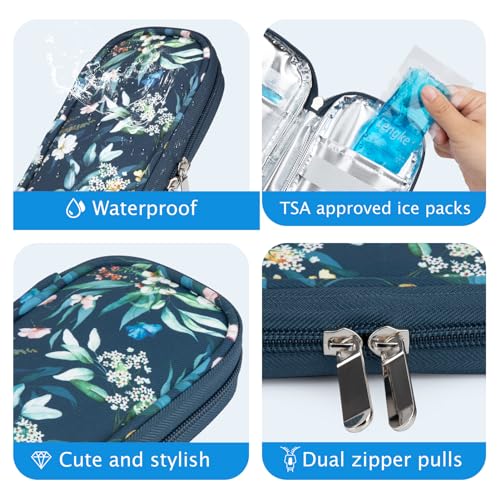 YOUSHARES Insulin Cooler Travel Case - Portable Refrigerated Medicine Case for Insulin Pen, Medication and Diabetic Supplies with 2 TSA Approved Ice Pack - color: Camellia Blue