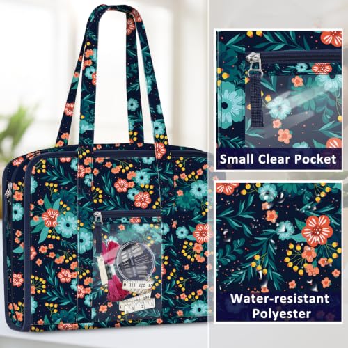 FINPAC Sewing and Craft Supplies Storage Tote Bag with Clear Pockets - color: Navy Bloom