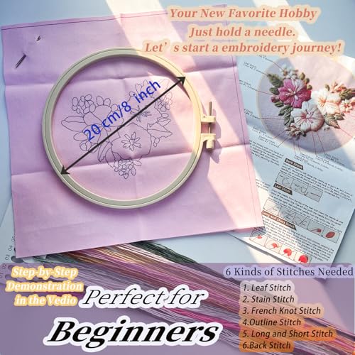 FONNUY I Love You Embroidery Kit for Beginners, Pre-Stamped Pattern Kits, Romantic Anniversary for Women Men, Valentine's Day Gifts Thread Needlework, 8'' Hoop (Love 04) - color: Love 04