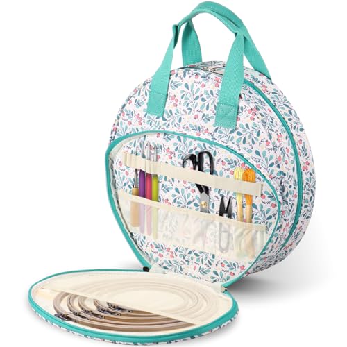 Hnvdkln Embroidery Project Bag, Oxford Cloth Cross Stitch Bag with Multiple Pockets and Handle Double, Layer Round Embroidery Storage Bag for Embroiderys Kits and Cross Stitch Kits Tools (Lake Blue) - color: Lake blue