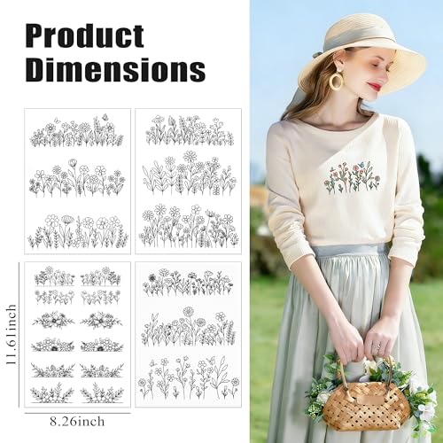 4Pcs Water Soluble Embroidery Patterns, Wash Away Transfer Stickers
