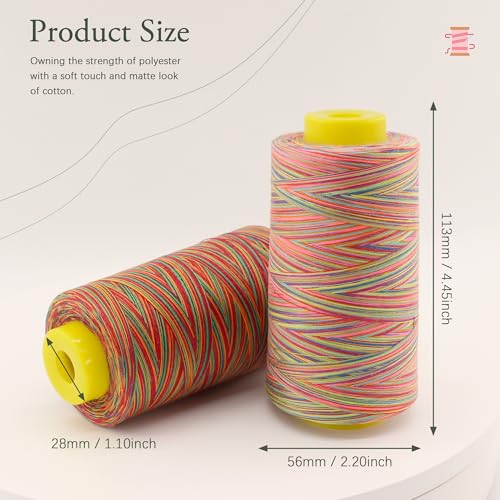 6 Cones Rainbow Variegated Polyester Serger Sewing Thread, 40S/2