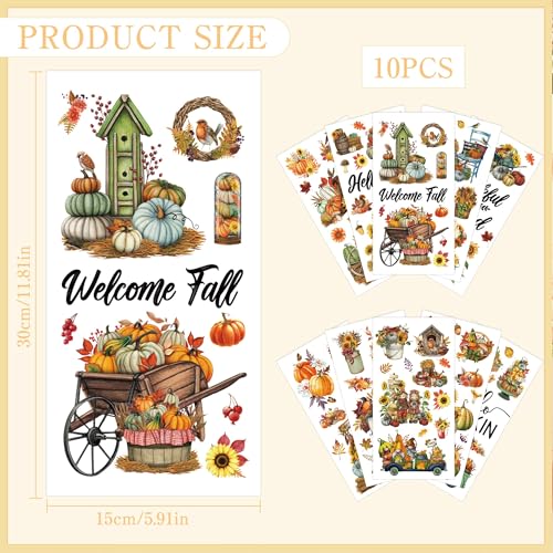 10 Pcs Fall Rub-On Transfers for Furniture & Crafts, 12 x 6 Inch - style: Vintage Fall