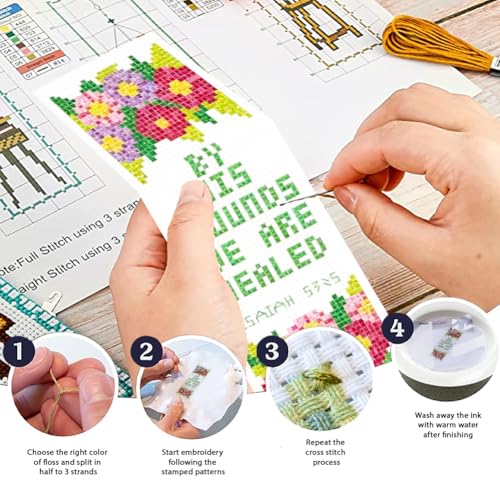ORIGACH 6 Set Floral & Inspirational Verse Cross Stitch Bookmark Kit - style: Flower & Inspirational Verse